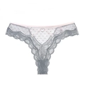 Tanga en dentelle grise avec résille à pois, taille rose et anneau en cœur - S / Gris