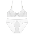 White transparent mesh lingerie set with underwire bra and metal buckle details - 70B / Top And Bottom / White
