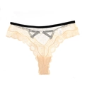 String sexy en dentelle et mesh pour femme avec pois et anneau en métal en cœur - S / Chair
