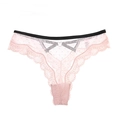 Thong en dentelle rose avec ceinture noire et maille ajourée à pois sexy - S / Rose