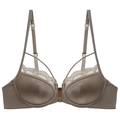 Soutien-gorge en satin et dentelle marron champagne avec fermeture avant chic - 70B / Haut Café