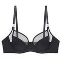 Sujetador reductor sexy de malla negra y satén para mujer con tirantes ajustables - 70B / Negro