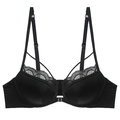Soutien-gorge en dentelle noire à fermeture frontale et fines bretelles croisées - 70B / Haut Noir