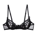 Soutien-gorge en dentelle noire brodée avec motifs floraux et détails en tulle à pois - Noir