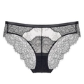 Bragas francesas de encaje negro con bordado floral y detalles de encaje de pestañas - S / Negro