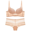 Conjunto de lencería de encaje nude sin costuras con sujetador en U y bragas - 70A / Color Piel