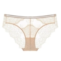 Elegantes bragas francesas de encaje beige para mujer con malla floral y entrepierna de algodón - S / Color Piel
