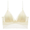 Bralette en dentelle jaune clair avec motifs floraux et bonnets triangles souples - S / Beige