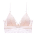 Bralette française élégante en dentelle beige avec motifs floraux et petit nœud délicat - S / Rose