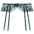 Deep green floral lace garter belt with adjustable straps and bow accent for stockings - S / Dark Green