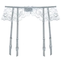 Sexy silver grey floral lace garter belt with adjustable straps and bow detail on white backdrop - S / Gray