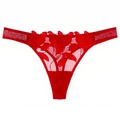 Sexy red lace thong for women featuring intricate floral embroidery and a low-rise fit - S / Red