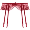 Sexy red eyelash lace garter belt with bow detail and adjustable straps on white background - S / Burgundy