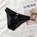 Sexy black sheer mesh panties with satin bow and cotton crotch on stylish background - S / Black