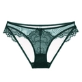 Culotte sexy en dentelle vert foncé pour femmes avec résille et nœud en satin - Vert