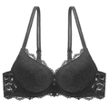 Dettaglio del reggiseno in pizzo nero con doppie spalline e ricami floreali - 70A / Top / Nero