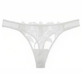White floral lace thong featuring breathable sheer mesh and elegant embroidery details - S / All White