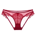 Culotte en dentelle rouge vin semi-transparente avec petit nœud et bordure cil soignée - Bordeaux