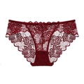 Elegante weinrote Spitzenunterwäsche für Damen mit Blumenmuster und kleiner Schleife - Burgunderrot