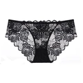Sexy Damen Spitze Slip Schwarz in niedriger Taille mit filigraner Rosenstickerei Design - Schwarz