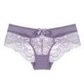 Culotte en dentelle violette ultra-fine taille basse avec noeud décoratif en satin - S / Violet