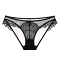 Culotte sexy en dentelle noire pour femme avec tulle transparent et broderie florale - Noir