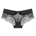 Sexy schwarze Spitzenunterwäsche mit Blumenstickerei, Satinschleife und Bogenkante - Schwarz