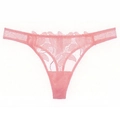 Pink sheer floral lace thong for women featuring a sexy crossover cutout front design - S / Pink