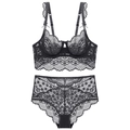 Ensemble de lingerie en dentelle noire avec soutien-gorge floral et culotte haute - 70B / Noir