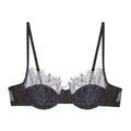 Elegant French eyelash lace bra with underwire support and floral mesh in purple and black - 70A / Black