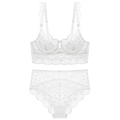 Ensemble de lingerie en dentelle blanche avec soutien-gorge floral et culotte haute - 70B / Blanc