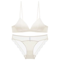 Minimalist ivory white triangle cup bralette set with delicate lace trim detailing - S / Apricot
