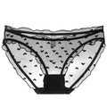 French black mesh lace panties with heart patterns and sheer breathable finish - S / Black