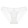 Detail of white satin and floral lace patchwork panties with scalloped edge design - White