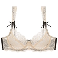 Soutien-gorge en dentelle florale ultra-mince avec bretelles contrastées noires et nœuds - 70A / Hauts / Beige