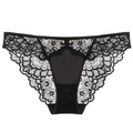 Detail of black floral lace fabric and smooth satin center panel on women underwear - Black