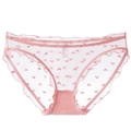 Sheer pink mesh panties with heart pattern and feminine lace trim in a low-rise cut - S / Pink