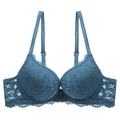 Sujetador push-up de encaje azul marino con motivos florales y tirantes triples decorativos - 70A / Verde Oscuro