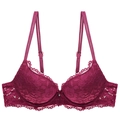 Sujetador push-up de encaje rojo rosa oscuro con motivos florales y tirantes finos - Top Rojo Vino / 70A
