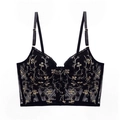 Sexy schwarzes Bustier mit goldener Blumenstickerei und Netzdetail für Damen - S / Oberteile / Schwarz