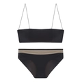 French style thin strap seamless black bralette and panty set with mesh detail - S / Black Zirconia Set