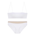 Detailed view of white wireless bralette set with thin straps and sheer mesh trim accents - S / White Zirconia Set