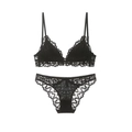 Conjunto de lencería de encaje negro sexy con sujetador de triángulo y braga a juego - 70A / Negro