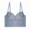Französischer Vintage-BH in Staubblau mit Goldstickerei und verstellbaren Trägern für Damen - S / Oberteile / Graublau