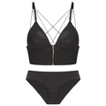 Französisches sexy schwarzes Glitzer-Lingerie-Set mit Frontreißverschluss und Trägern - S / Schwarz