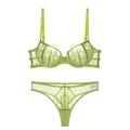 Ensemble de lingerie en broderie vert clair avec maille transparente et motif floral - 70B / Vert