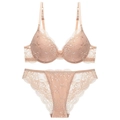 Conjunto de lencería de encaje floral beige con sujetador push-up y braga a juego - 70A / Color Piel
