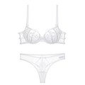 Ensemble de lingerie en dentelle blanche sexy avec broderie florale et string - 70B / Blanc