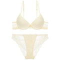 Elegant cream white lace lingerie set with push-up floral bra and sheer panties - Beige