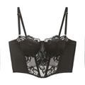 Schwarzes Spitzen-Bustier-Korsett im französischen Stil mit Fischgräten-Stützen und Trägern - S / Schwarz